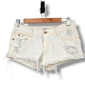 Hollister White Denim Shorts Womens Size 26 Distressed Ripped Frayed